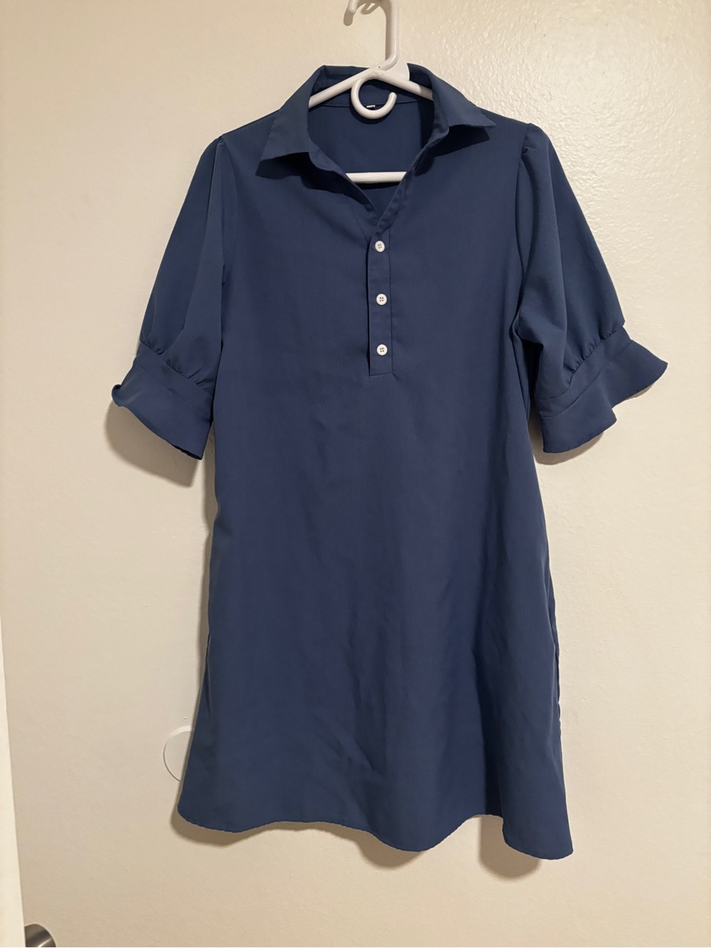 Navy Blue Collared Button-Front Tunic Dress